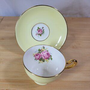 Teacup and Saucer, Pink Roses Floral Design,  Made In England, Bone china #140